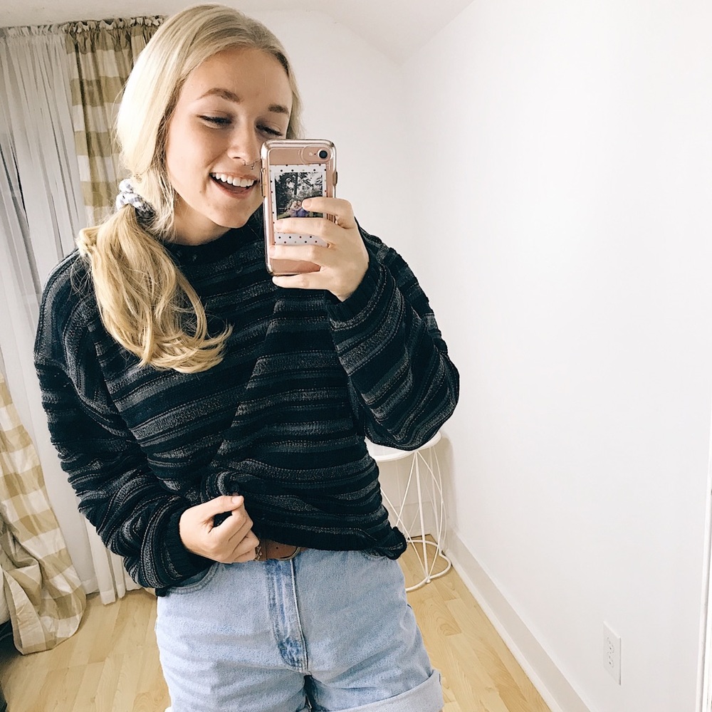 Striped Dark Chunky Knit Sweater